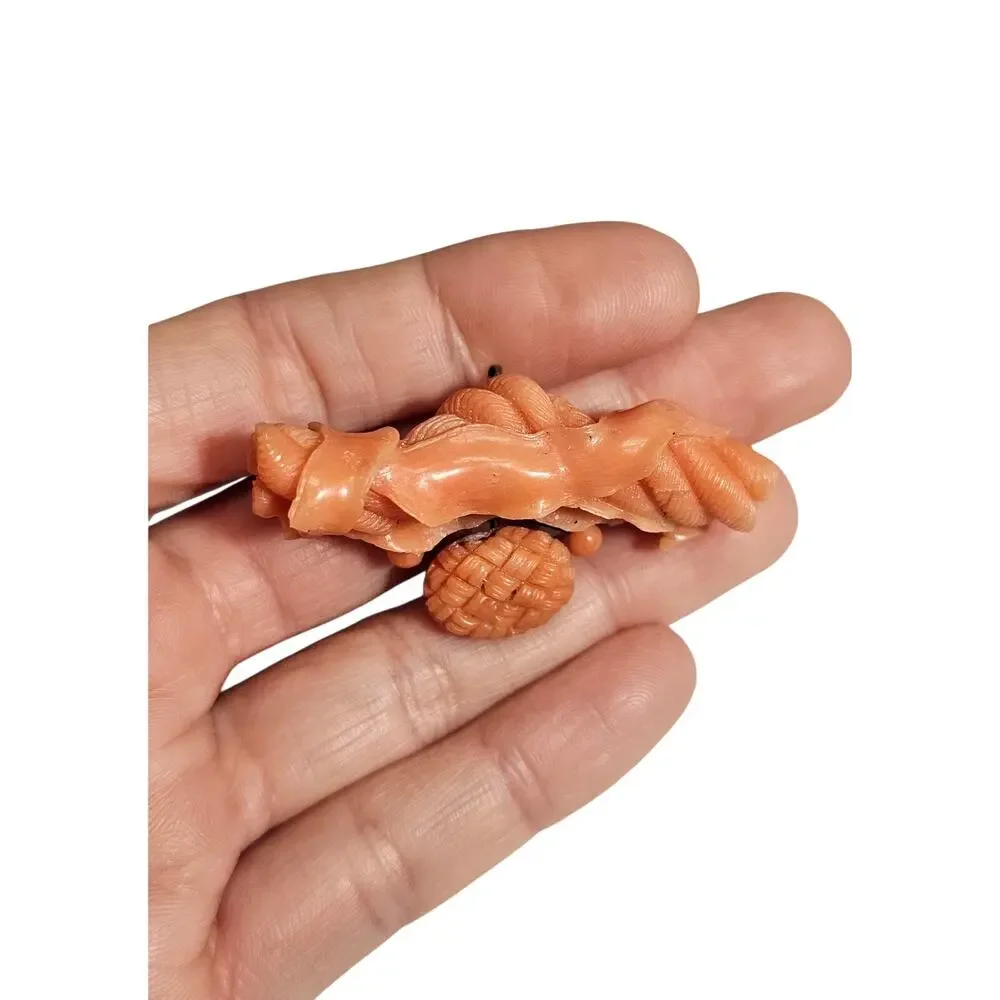 Antique Victorian Carved Coral Pendant Brooch 12k Gold Rope Ribbon Basket Tiara - Picture 2 of 9